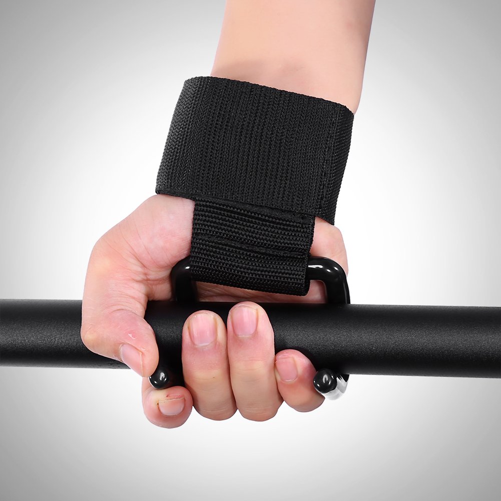 Crochets De Levage Poignet Ajustables Premium – 1 Paire Pour Muscu, Haltérophilie & Gym – Poignée Renforcée Noire