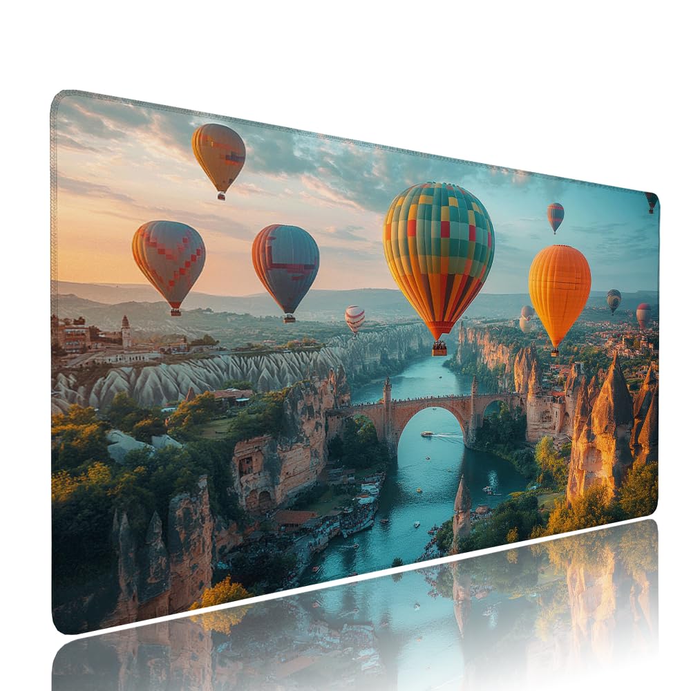 Alfombrilla de Mouse para Juegos, Colore, XXL, Antideslizante, Impermeable, Diseño de Mongolfiera, Extendido, Grande, 1200x600x3mm, para PC, Laptop, Ufficio, Famiglia d-187