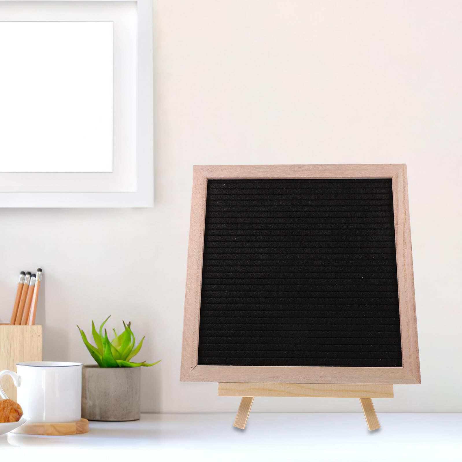 Sosoport Filz letterboard mit Holzrahmen und Ständer Quadratische Memotafel für Haushalt und Büro Austauschbare Buchstaben Stabile Aufstelltafel Praktische Nachrichtentafel