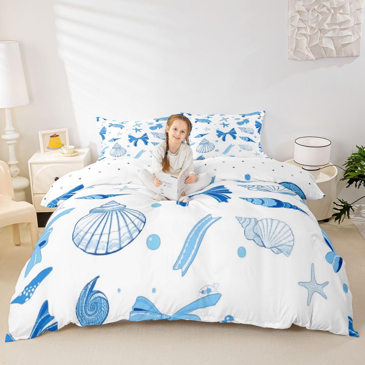 Homewish Set di biancheria da letto super king size con tartaruga marina, conchiglie, stelle marine, conchiglie, animali marini