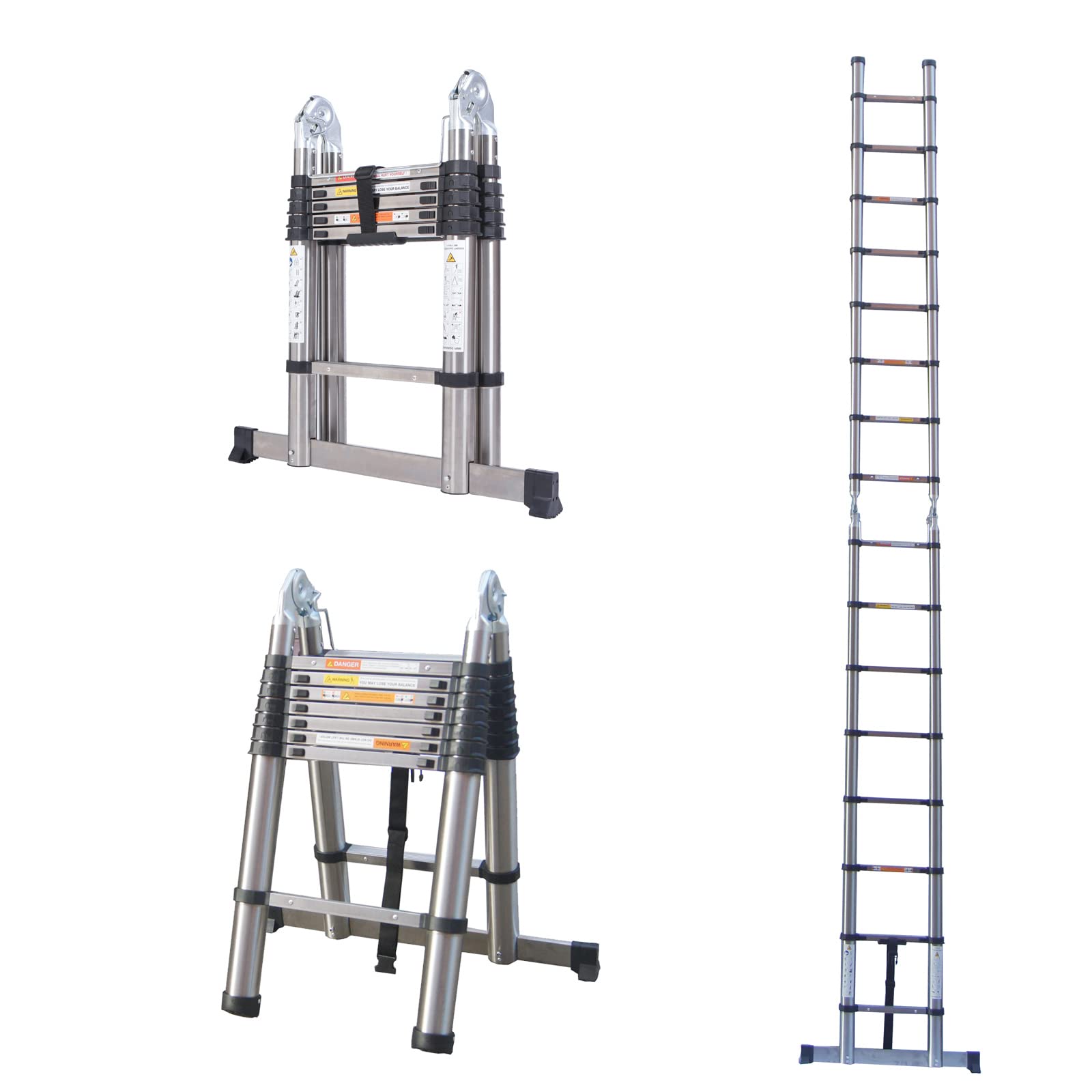 Buy Telescoping Ladder 16 FT Extension Ladder 2in1 Stainless Steel