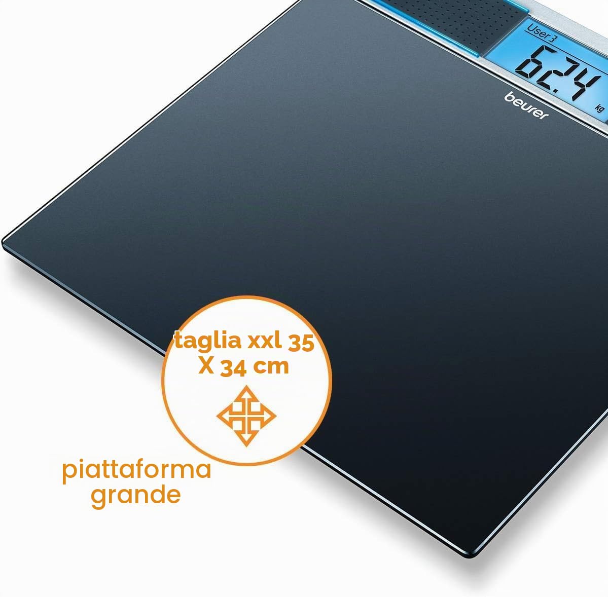 Beurer Gs 39 Bilancia In Vetro Con Funzione Vocale Multilingua E Volume Regolabile, Base Ampia 28 X 34 Cm Adatta A Una Capacità Fino A 150 Kg, Quattro Slot Di Memoria Utente