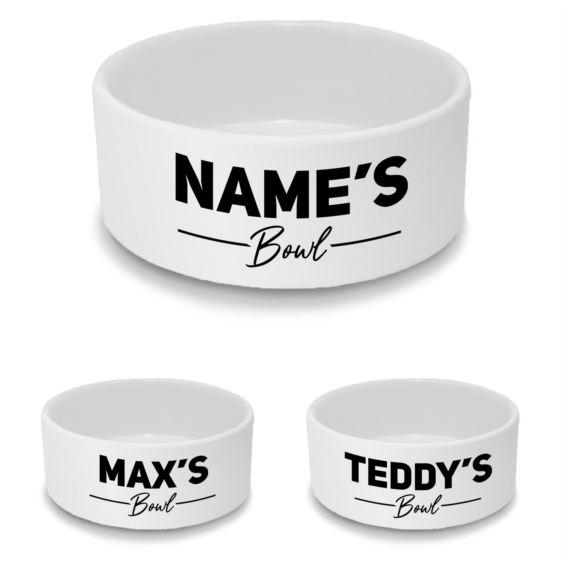Personalised Ceramic Cat Bowl - Large White Pet Food Dish with Name's Bowl Black Design - Custom Name Cat Bowl 15cm Wide x 6cm Deep - Ideal for Medium to Large Cats — image 1