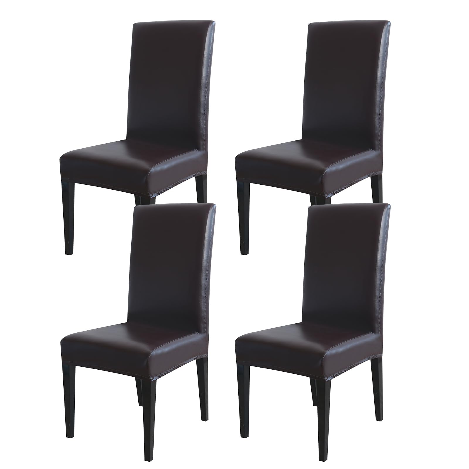 Rakila 4PC Solid Stretch Washable PU Leather Chair Covers, Waterproof Soft Removable Chair Seat Protector for Dining Kitchen, Coffee
