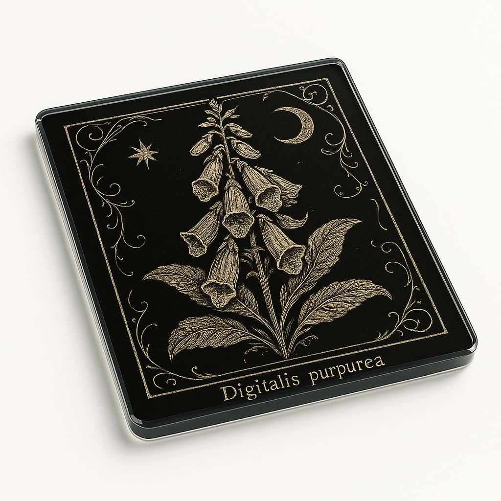 Victorian Apothecary Acrylic Coaster Gift - Occult Flora Design with Foxglove Etching, Botanical Dark Academia Decor
