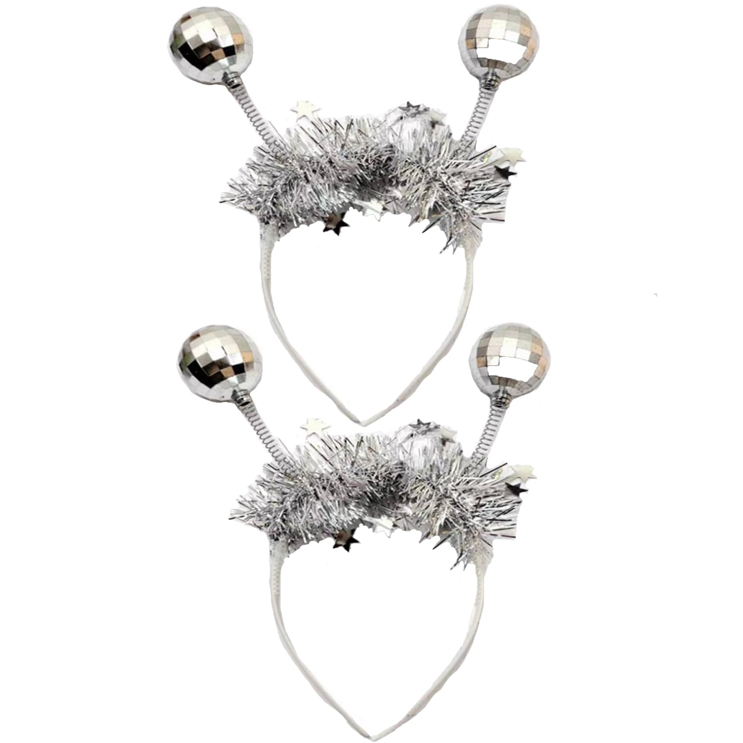 Bohue Disco Balls Headband with Tinsel Mirror Ball Headband Unisex Disco Costume Accessories Party Supplies Creative Headwear for Christmas (4)