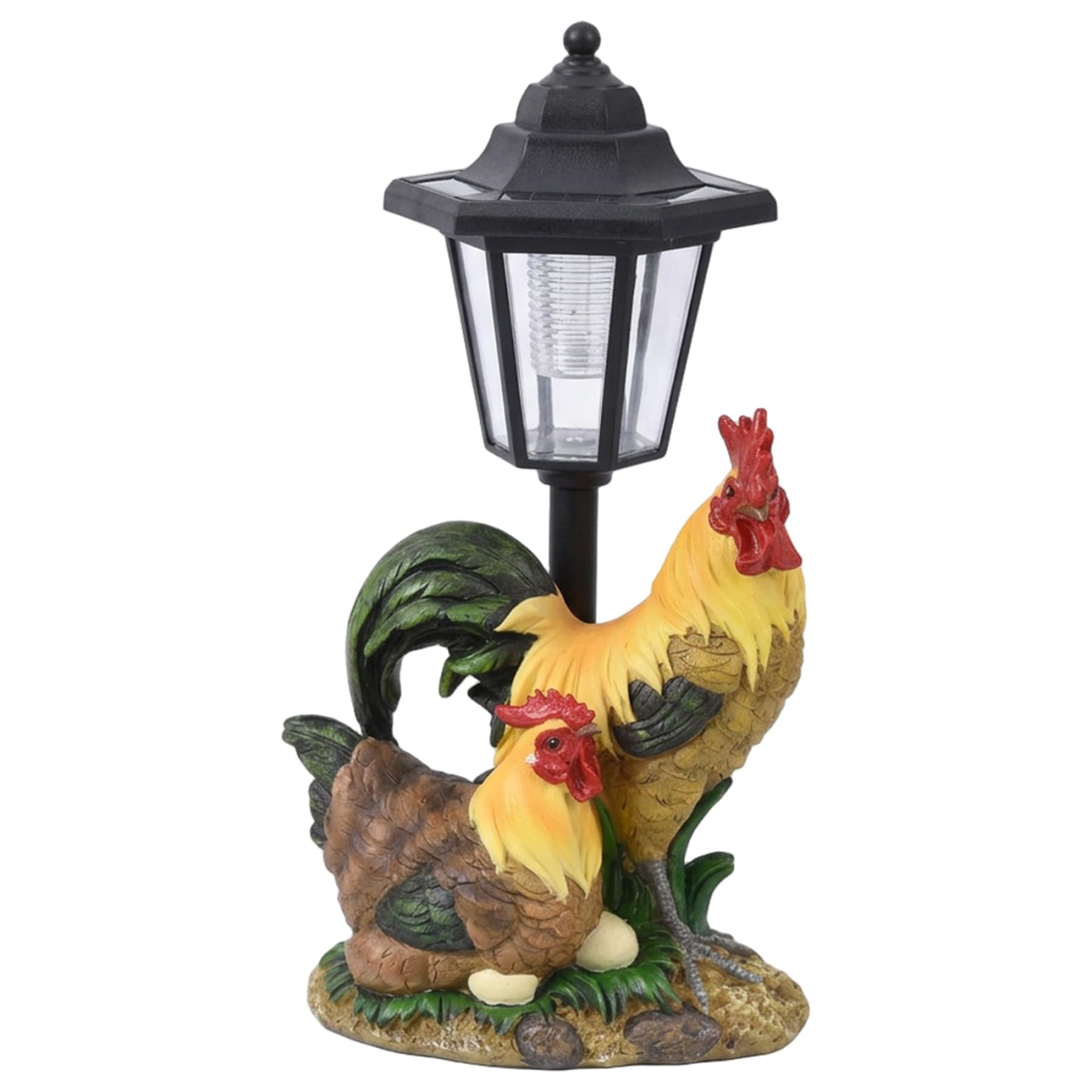 Faroby Solar Garden Statues - Handcrafted Resin Rooster Figurine with Solar Light, Outdoor Garden Decor for Patio, Yard, Lawn, Rooster Figurines
