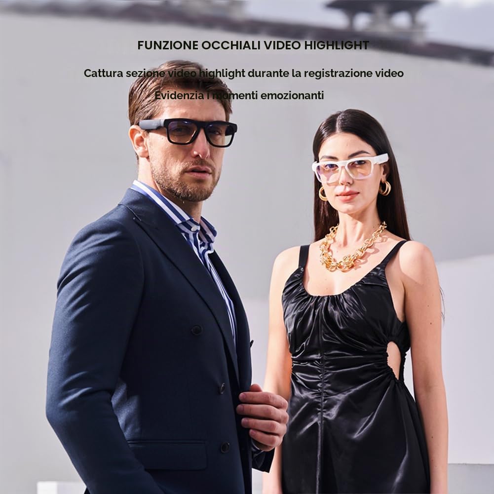 OhO Smart Glasses, occhiali da sole con fotocamera da Bluetooth, con altoparlante aperto, cuffie auricolari, per sport interni ed esterni, protezione UV polarizzata, per uomini e donne,