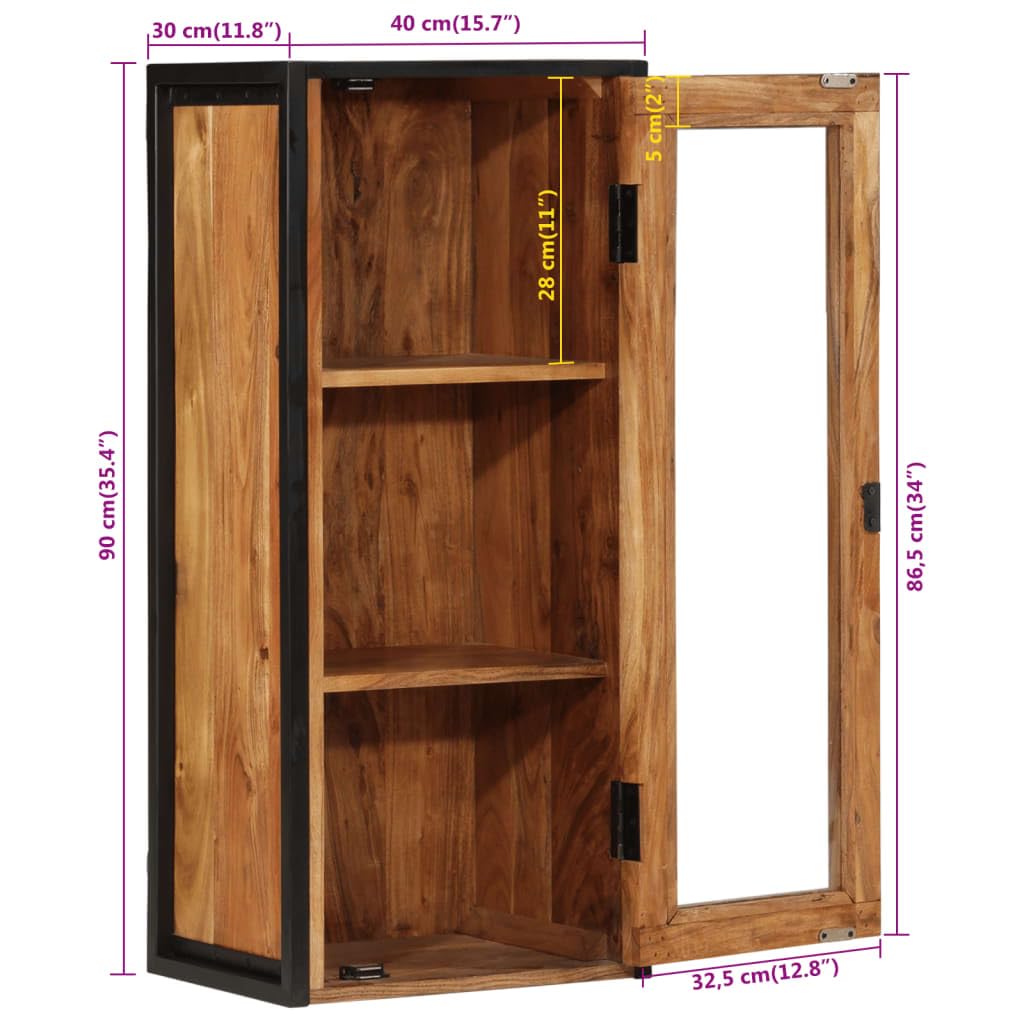 Armario de pared para baño, 40 x 30 x 90 cm, madera maciza de acacia y