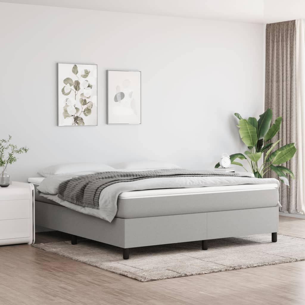 King Size Bed Frame Light Grey Polyester Fabric Upholstered Platform with Durable Engineered Wood Foundation and Slatted Mattress Support for Modern Bedroom Stability