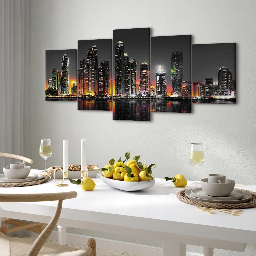 B&D XXL - Leinwandbild mit Gel-Textur Kunst, 150x75 cm, 5-teilig, modern | Hochwertige Leinwand, sofort aufhängbar, ideal fürs Wohn- oder Schlafzimmer, wasserfest und lichtecht, langlebig, stilvoll