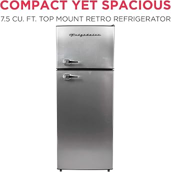 Frigidaire, 2 Door Apartment Size Refrigerator/Freezer Combo, 7.5 cu ft, Platinum Series, Stainless, 23 D x 21.5 W x 55.5 H