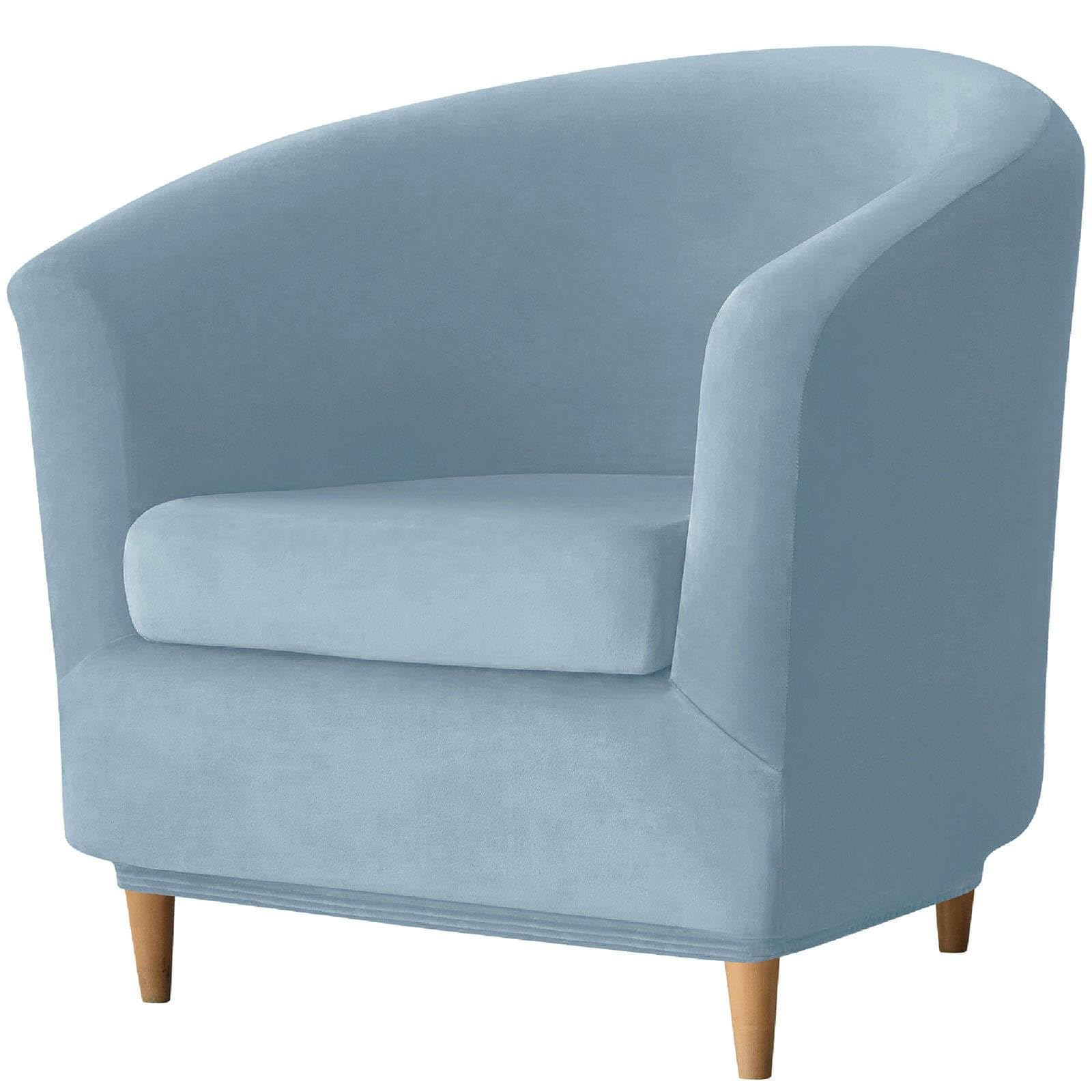 WJHDWYD 2 Piece Chesterfield Convertible Armchair Cover, Velvet Club Chair Cover with Non-Slip Cushion Cover Tub Chair Sofa Cover for Hotel(Bleu Clair)