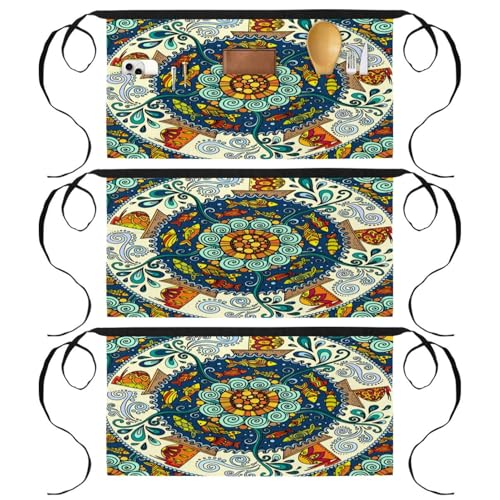 Demi-tablier pour cuisine : lot de 3 tabliers courts fleuris évitant les taches de cuisson.