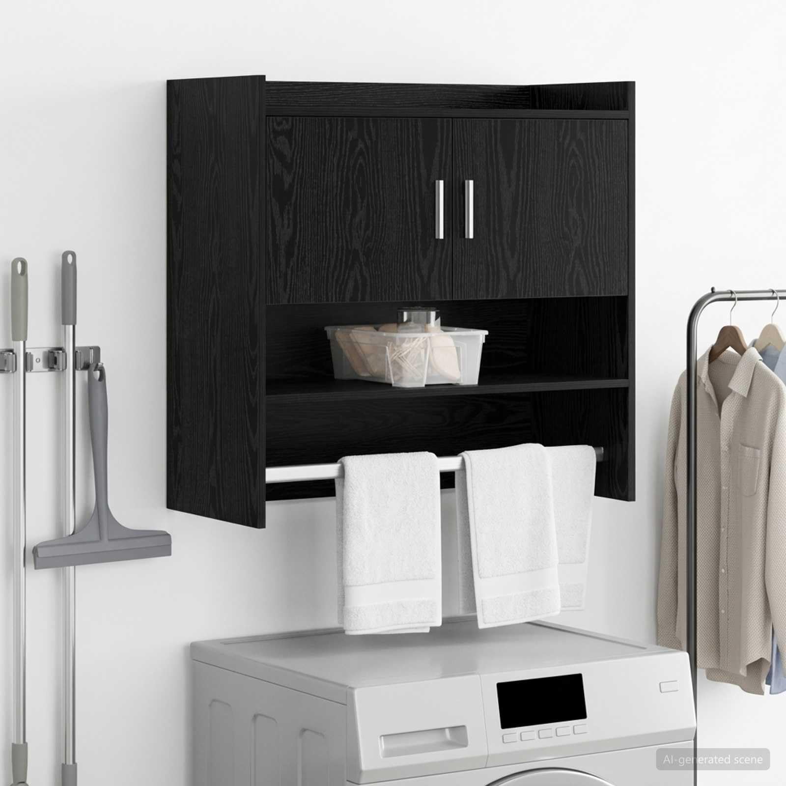 Estantería de pared de roble negro, 80 x 36 x 80 cm