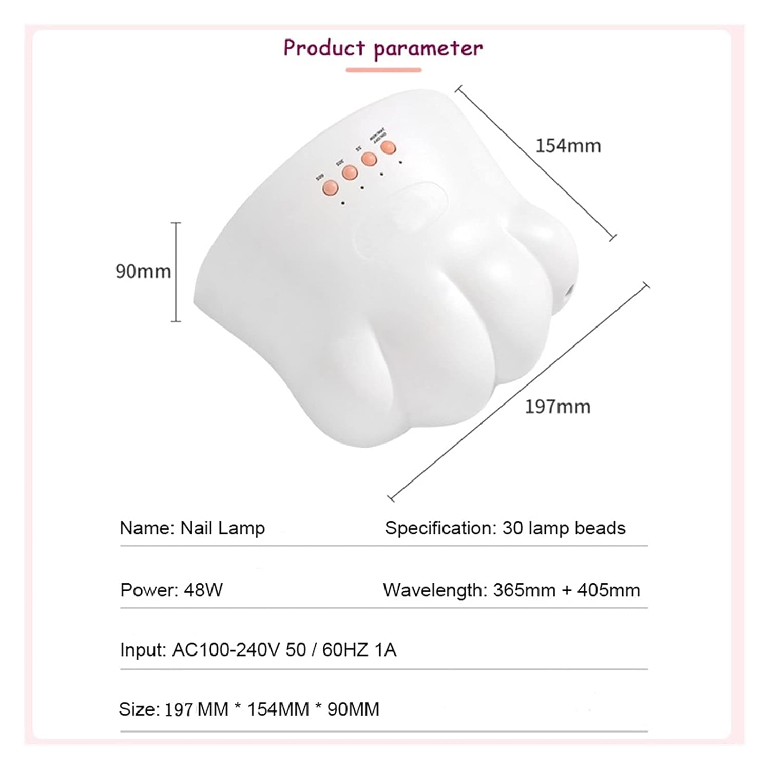 48W Cat Paw Lamp UV Nail Dryer 30LEDS Automatic Induction Ultraviolet Ice Lamp Four Gears Timer 5s / 30s / 60s Manicure Tool
