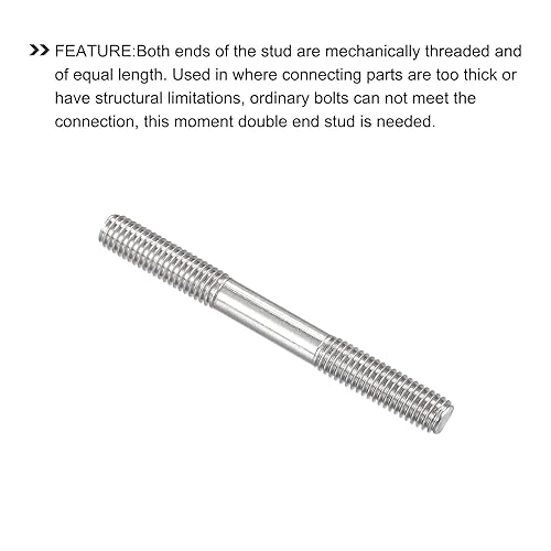 Miniatura 4 de METALLIXITY Tornillos de doble extremo (rosca M8, 3.150 in de longitud), 5 unidades, acero inoxidable 304, pernos de varilla roscados dobles, para