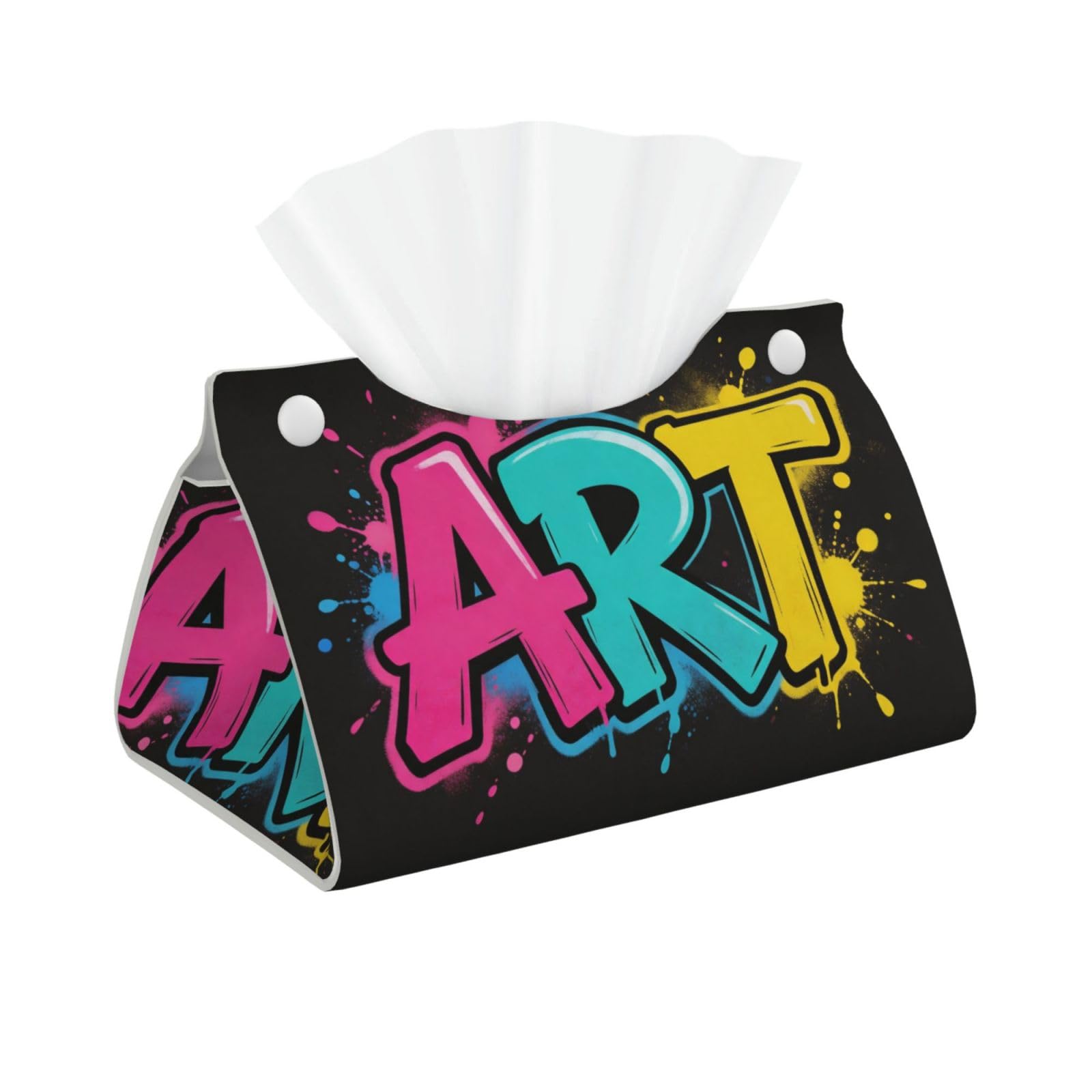 Graffiti Art Long Leather Tissue Box Cover-Waterproof PU Leather Tissue Holder for Bathroom, Decorative Rectangular Tissue Case