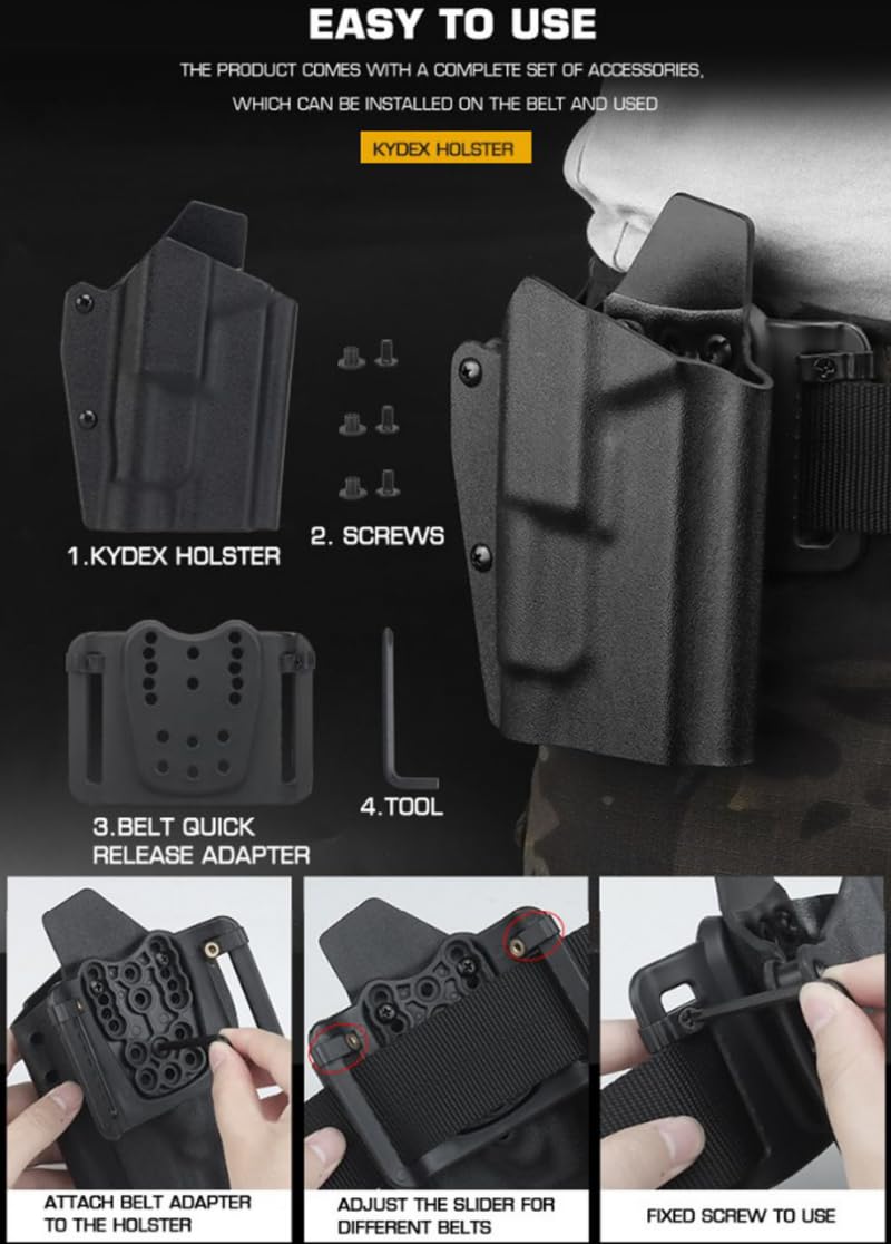 K.ydex Holster Tactique Léger pour G 17/19/19X/45 avec TLR-1 Flashlight Pistol Holster Quick Release QLS Kit Airsoft Gear