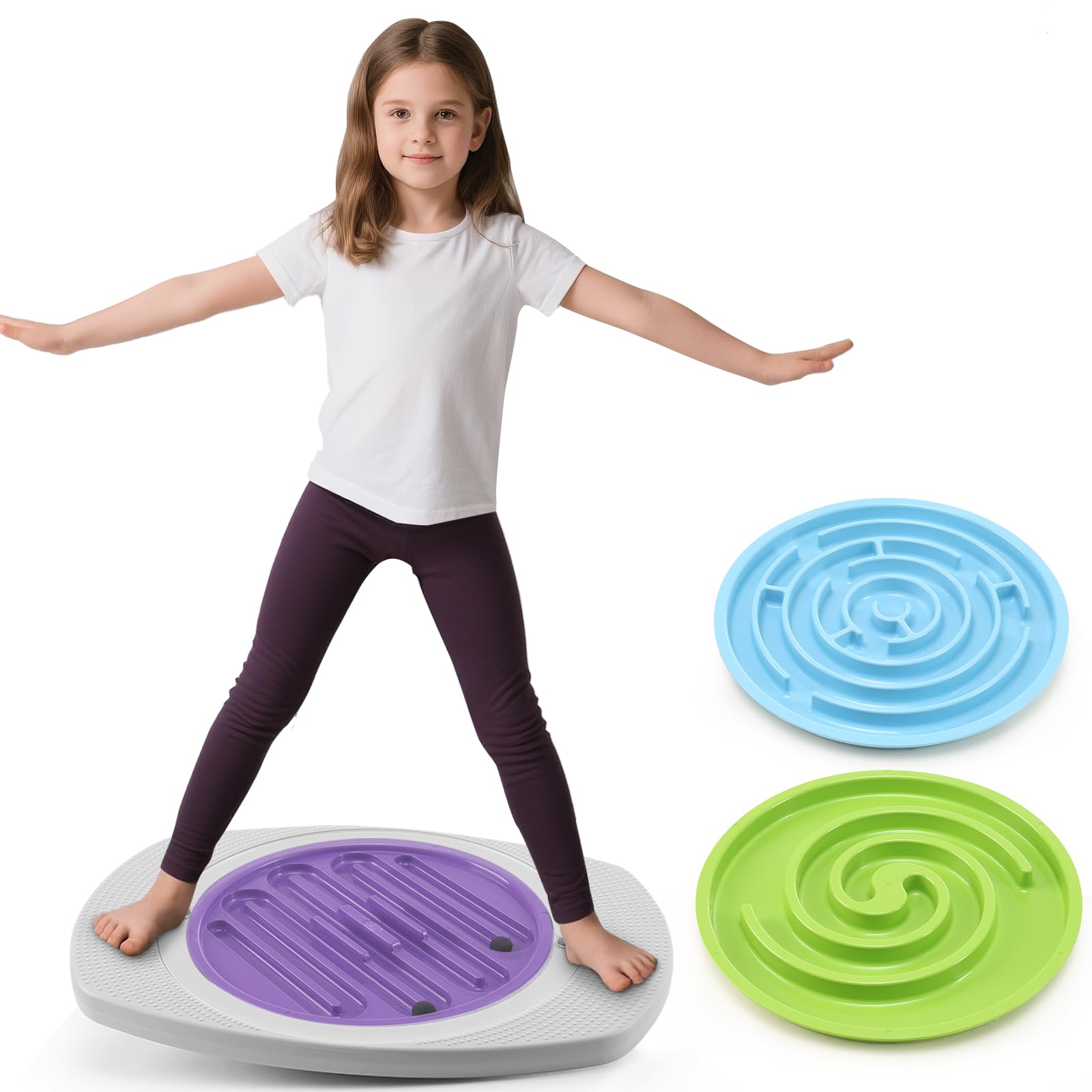 Balance Board with Maze for Kids, 20 inch Labyrinth Wobble Board Rocking Seesaw Sensory Training with 2 Balls & 2 Replacement Labyrinth Disks, Non-Slip Pedals Indoor Outdoor for Boys Girls