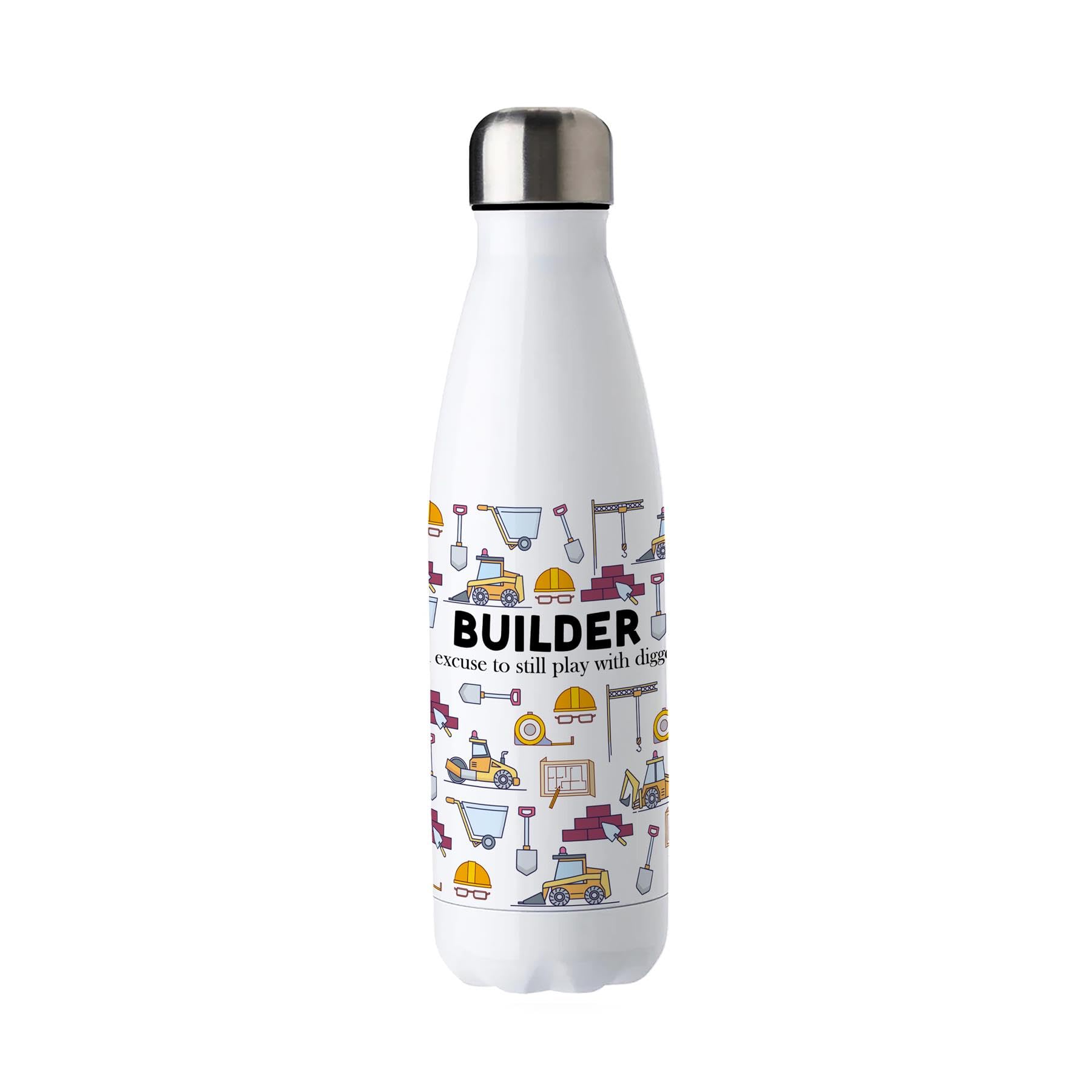 Purely Home Novelty Builder Water Bottle - Double Walled Stainless Steel 500ml Hot/Cold Drinks Bottle Gift