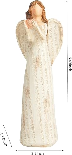 Miniatura 2 de Figuras de ángel de grano de madera, 6.5 pulgadas, estatua de ángel con corazón, escultura querubica, un regalo sentimental para ocasiones