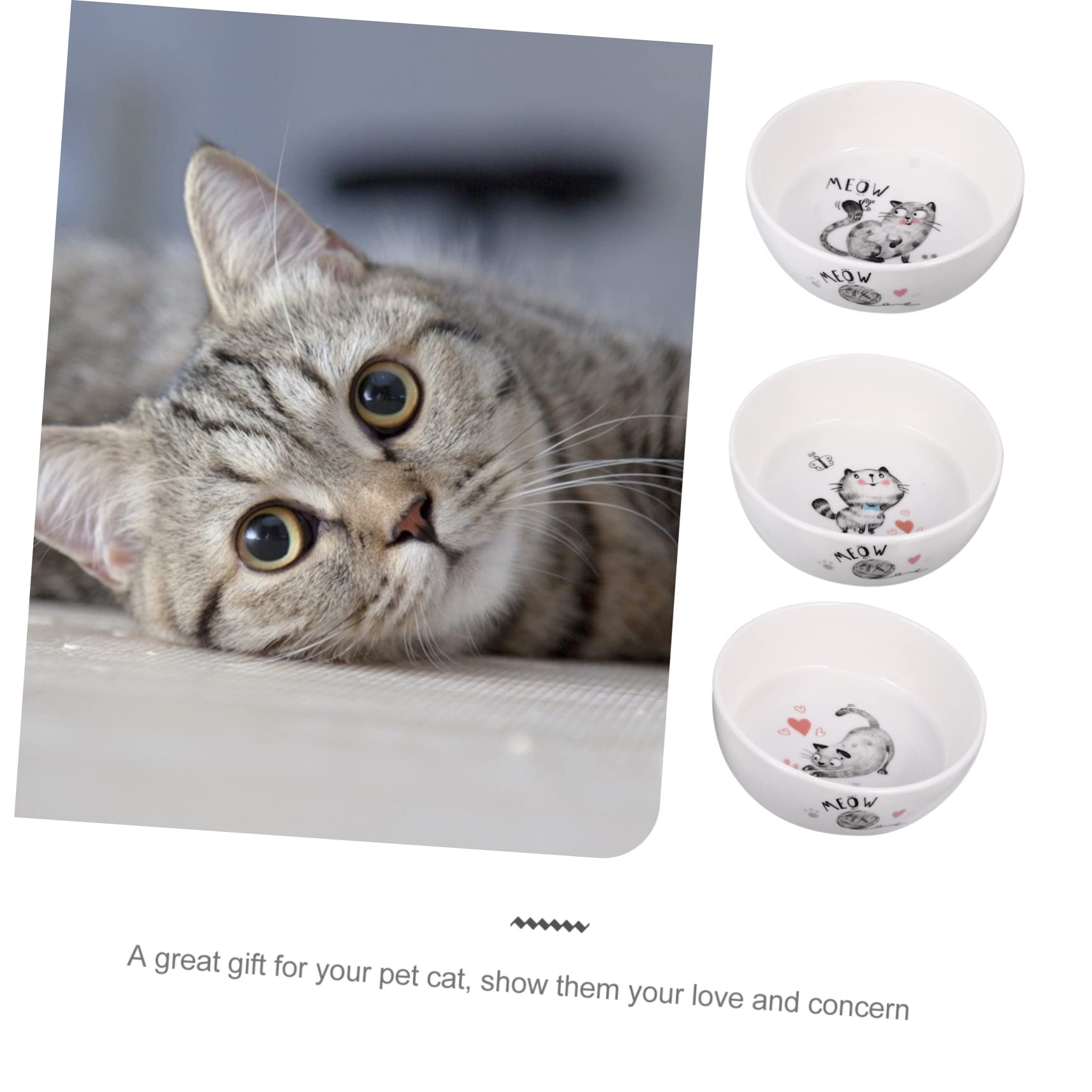 Cuenco De Comida para Gatos y Gatitos De Cerámica Antideslizante, Diseño De Dibujos Animados, Tamaño Mediano, Apto para Alimento Seco y Húmedo, Uso Doméstico para Mascotas Pequeñas