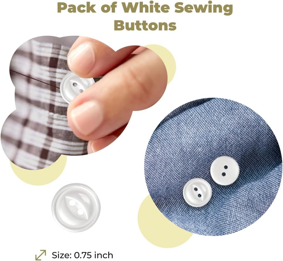 100 Pcs White Fish Eye Buttons 0.75 inch Sewing Buttons 2 Hole Pearl Round Plastic Replacement Bulk Supplies Ideal for Clothes Jeans Blouse Shirt Dress Skirt Shorts Decorative DIY Arts Crafts