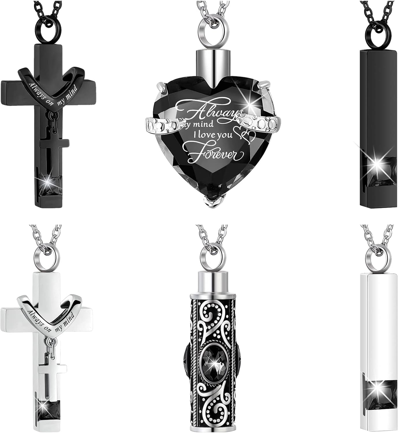 Fumete 6 Pcs Ashes Necklace Urn Jewelry for Human Ashes Memorial - Men & Women Pendant