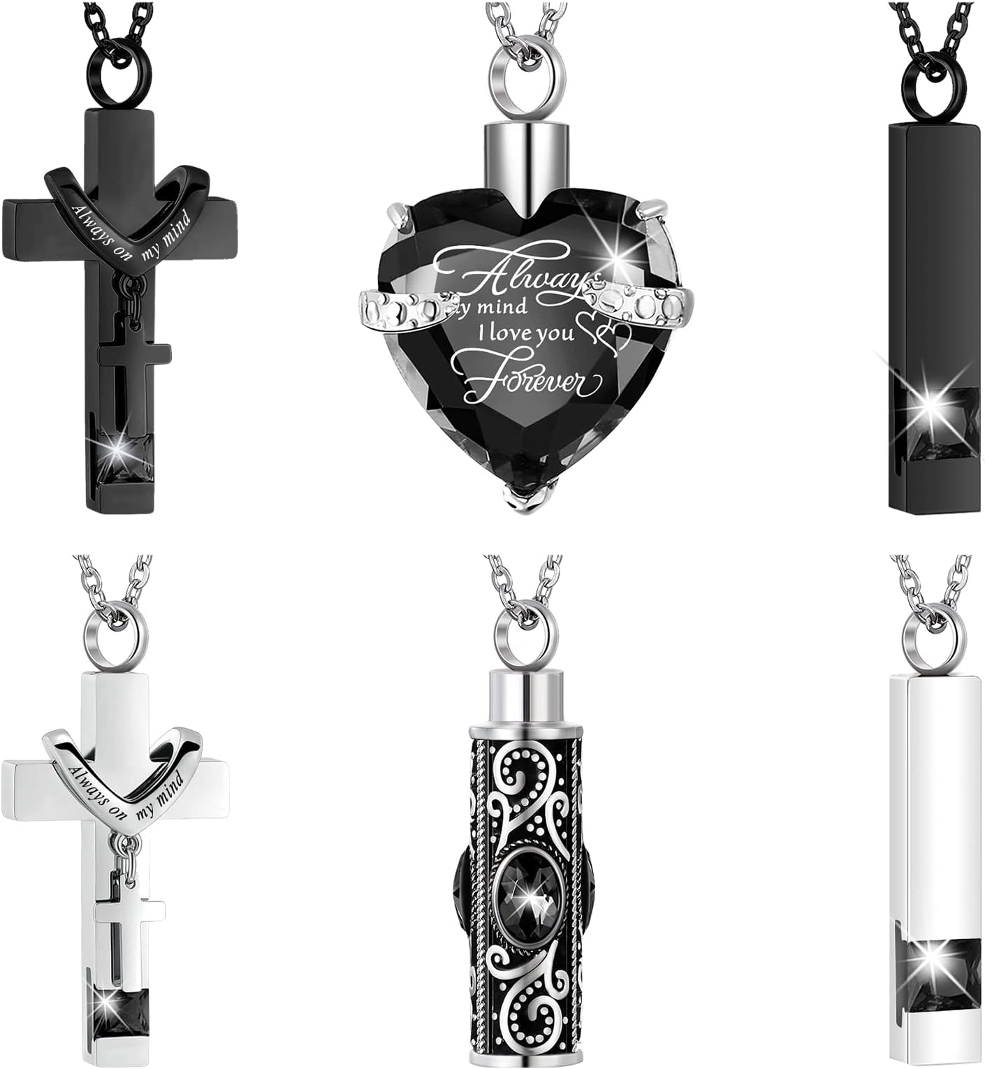 Fumete6 Pcs Ashes Necklace Urn Necklace for Ashes Cremation Necklace for Ashes Urn Jewelry for Human Ashes Memorial Ashes Necklace for Men Women Pendant