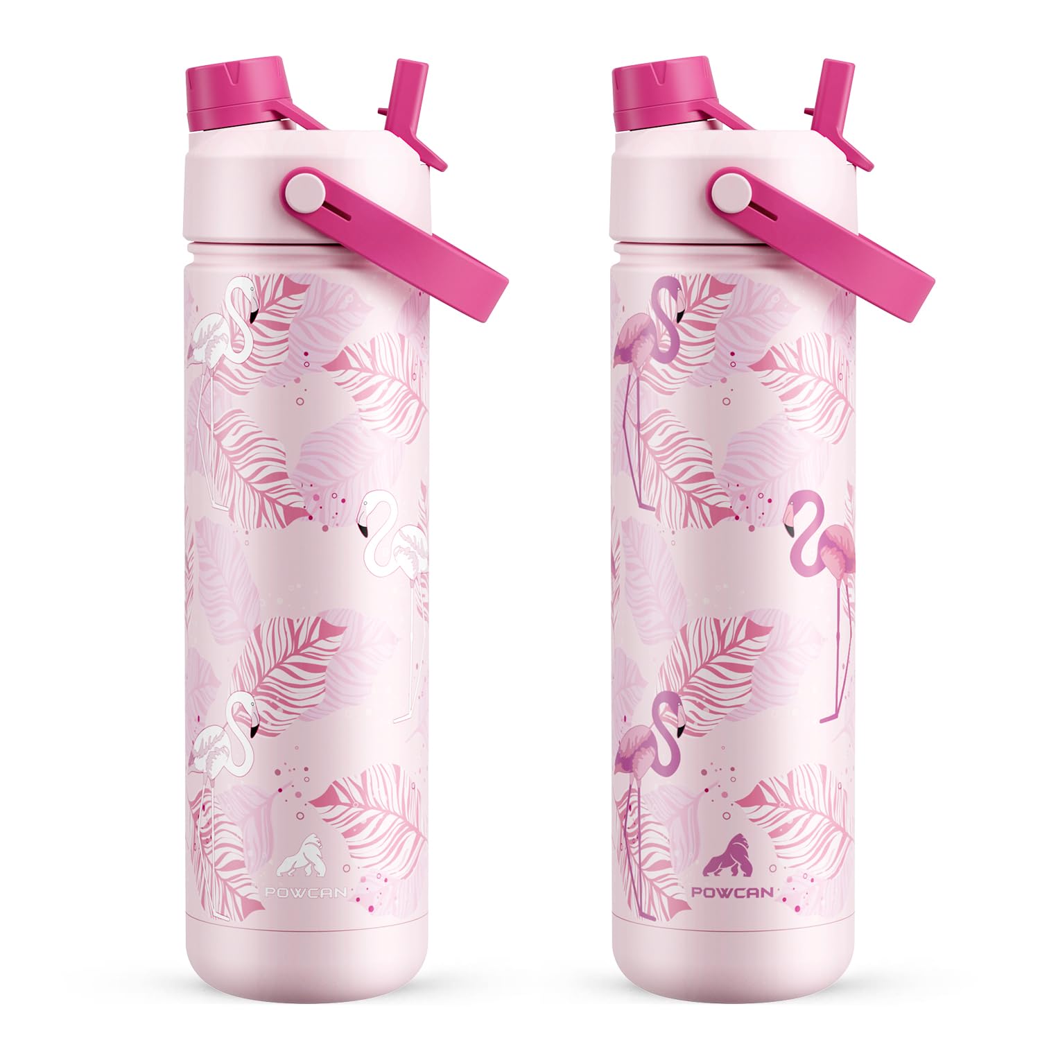 POWCAN 26 oz Insulated Water Bottle: 2-in-1 Straw Spout Lid, UV-Activated