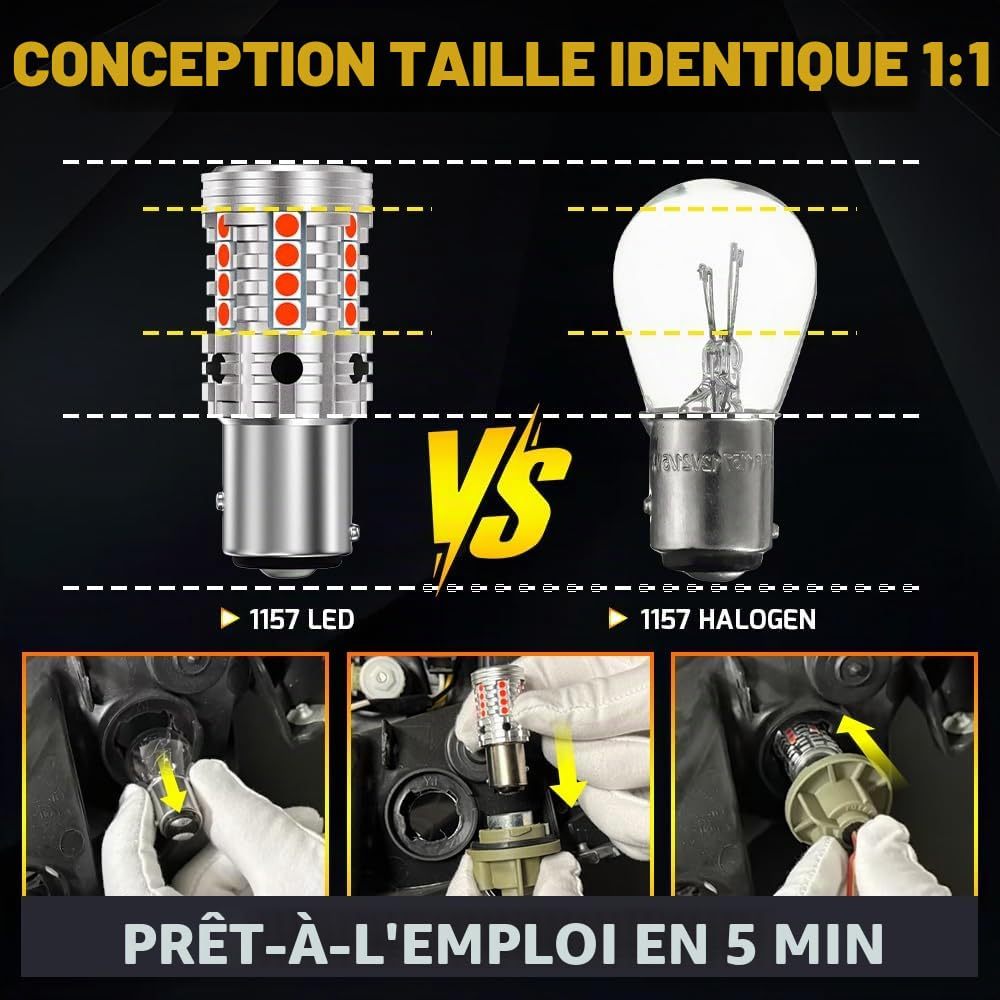 2pcs ampoules LED P21/5 W rouges, ampoule LED pour feu stop 1157 BAY15D 2057 2357 7528 12 V-24 V 27 SMD de remplacement pour feu arrière, feu de jour 300% super lumineux