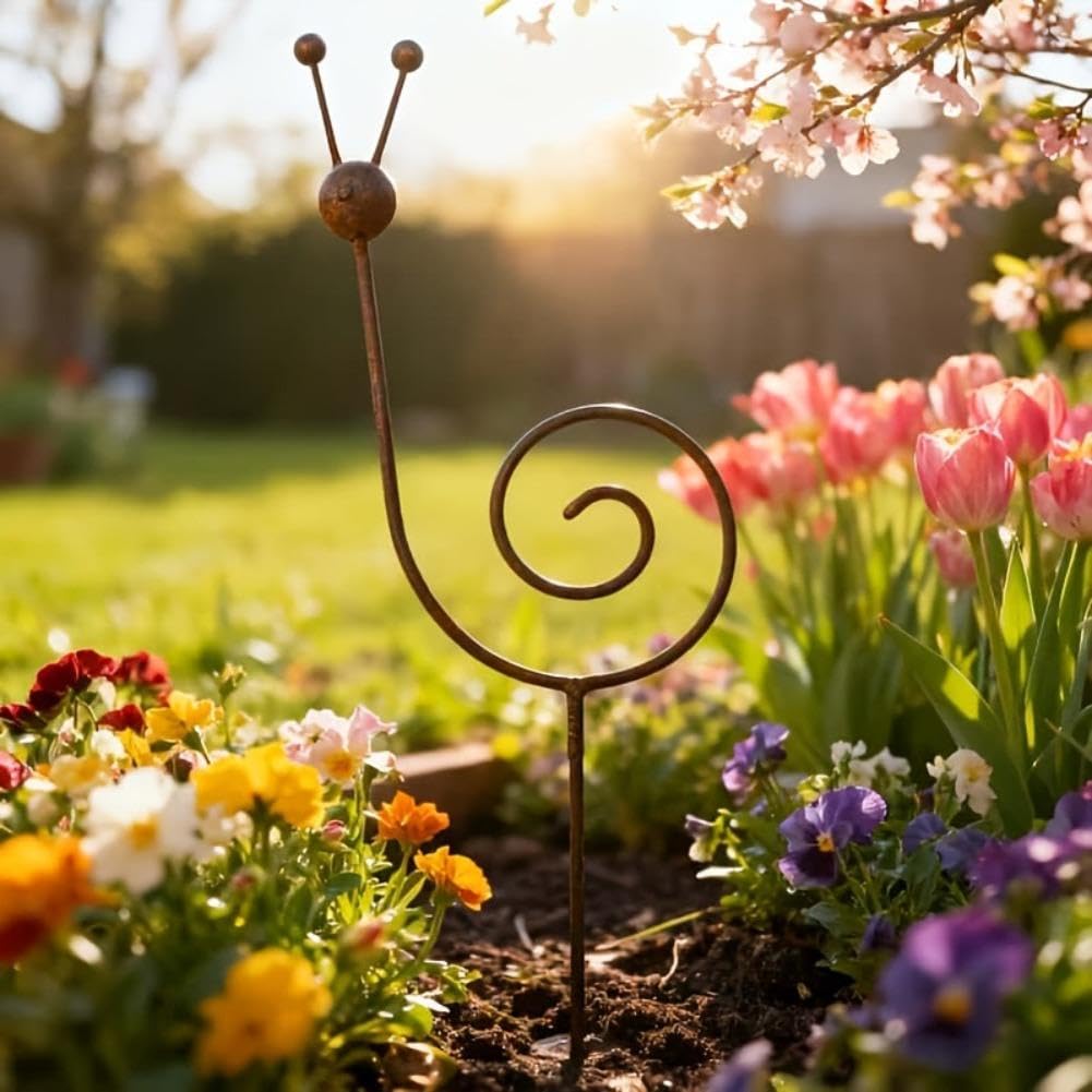 Rusty Metal Snail Garden Stake 33.5" - Snail Shape Climbing Plant Support & Yard Art Sculpture | Metal Vintage Weather-Resistant Decorative Lawn Ornament for Patio, Backyard, Flower Bed