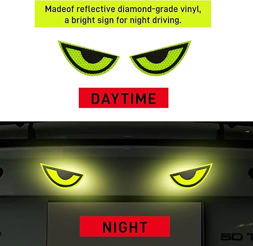 Miniatura 3 de Thcbme Paquete de 2 calcomanías reflectantes para automóvil, diseño de ojo amarillo nocturno, seguridad nocturna, calcomanías de precaución para