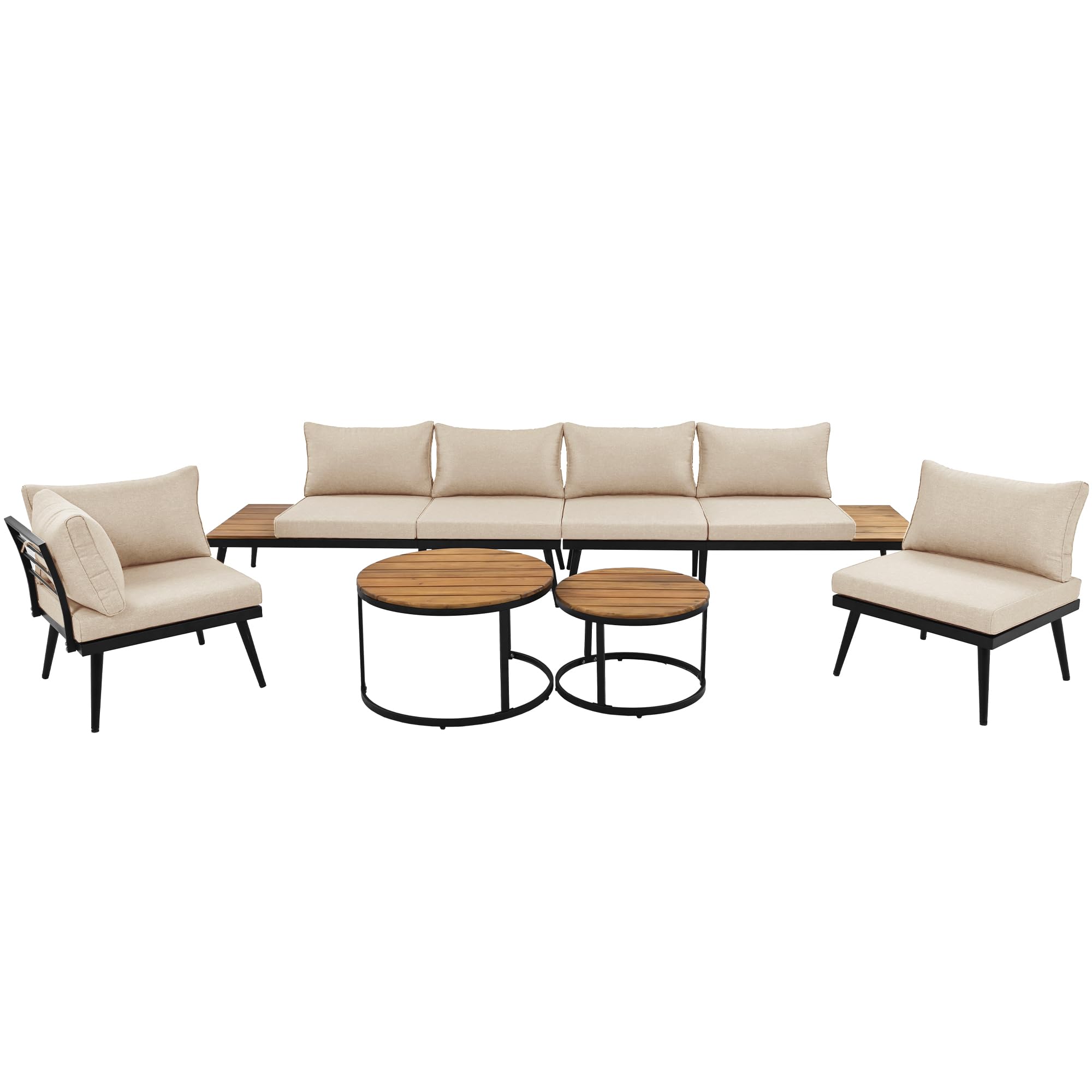 Lubvtti Set giardino esterno per 5-6 persone,divano da esterno,esterno tavolo da giardino con sedie (2x divano a 2 posti, 2x poltrona singola, 2x tavolo),mobili da giardino,beige