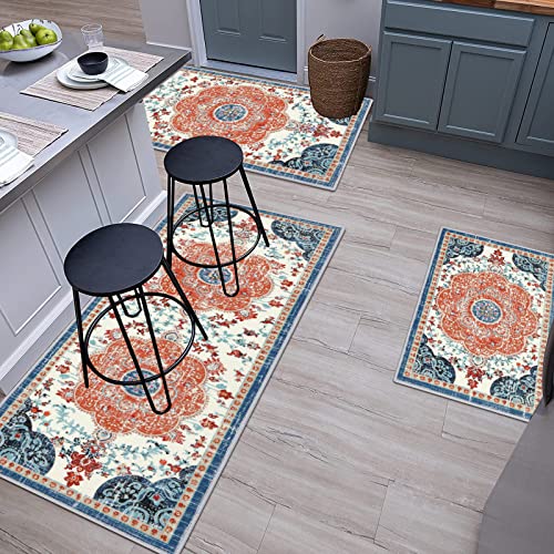 Ileading Boho Kitchen Rugs Sets 3 Piece With Runner Non Slip Kitchen Mats For Floor Washable Bohemian Kitchen Runner Rug Set For Kitchen Hallway Laundry Room Door Office Sink #TOP6