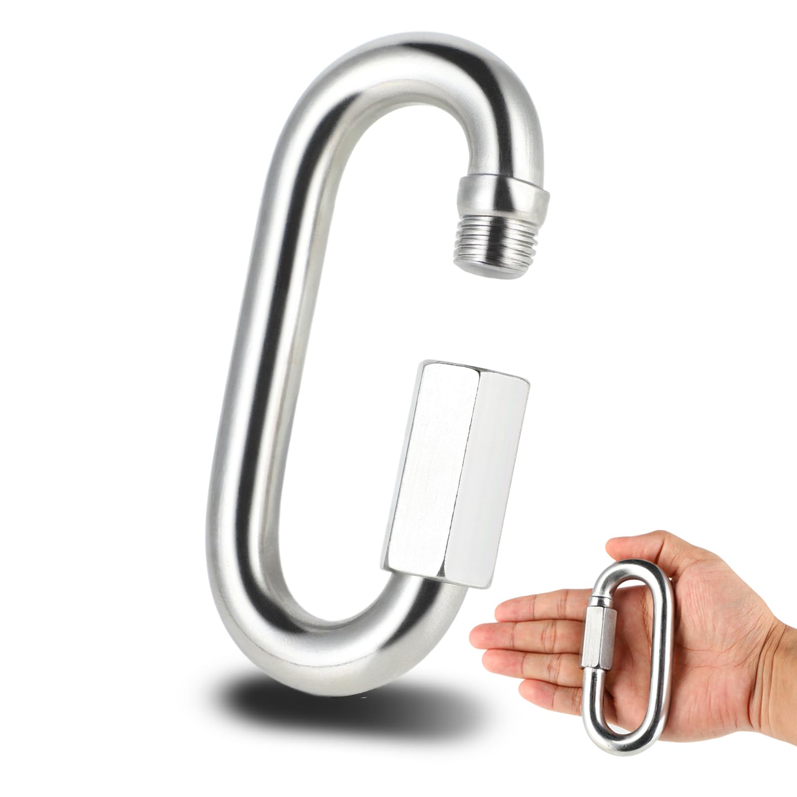 DELSWIN 4.2" Heavy Duty Chain Link - 2580 LBS Capacity, 316 Stainless Steel Marine Grade Quick Link, Large Carabiner Clips Chain Connector for Camping, Hiking, Hammock, Swing, Shade Sails, 1 Pc