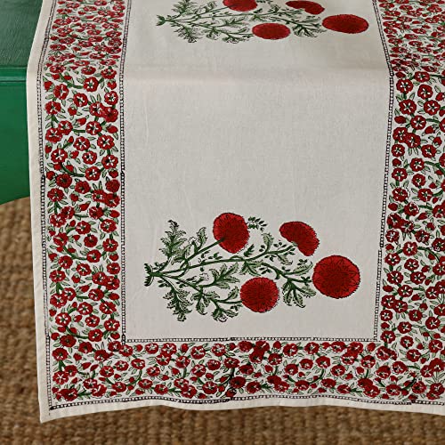 Image of Ravaiyaa - Attitude is everything Cotton Hand Block Printed Table Runner Bed Runner Table Bed Decor (Red Marigold)
