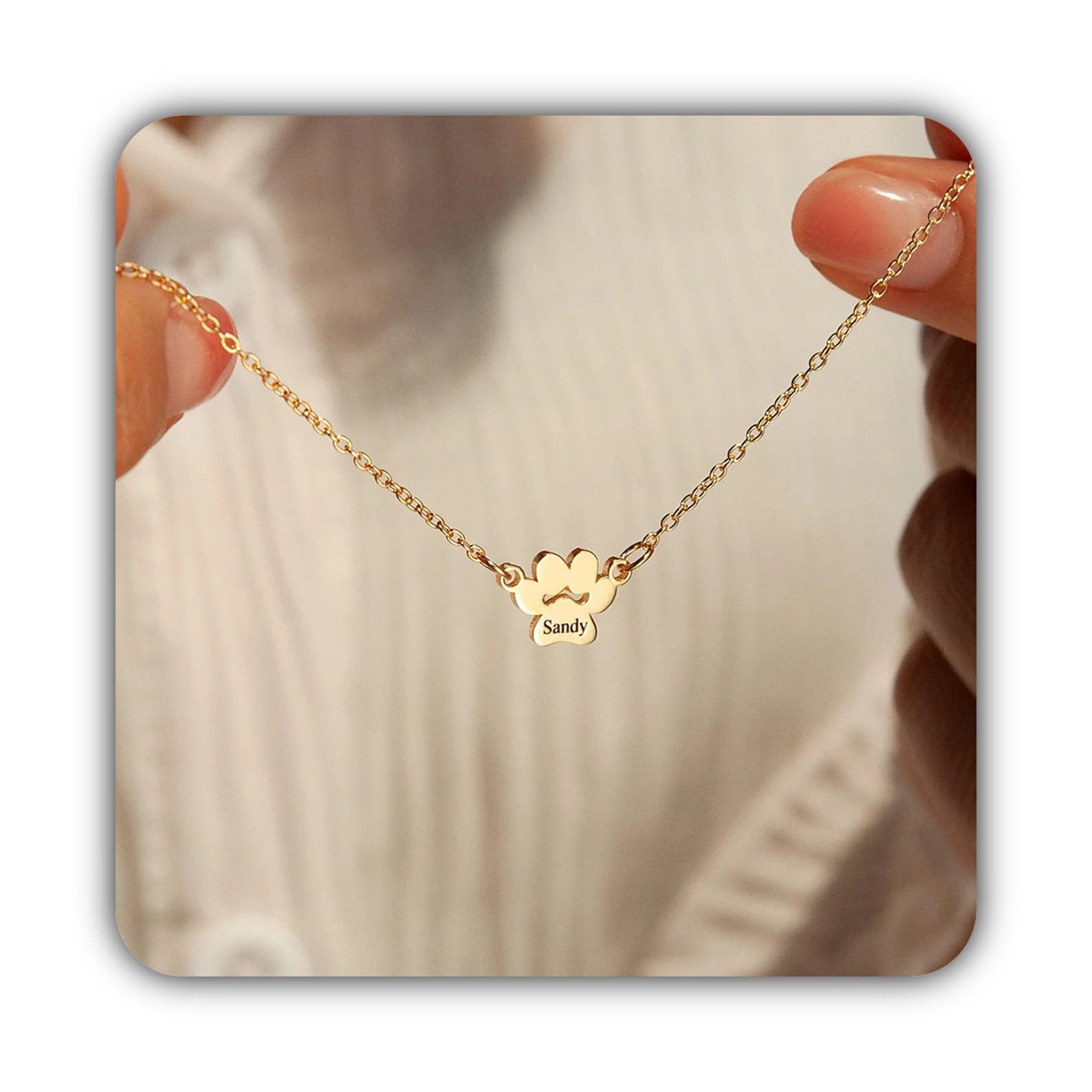 Collana personalizzata con stampa a zampa - Mini collana con nome con stampa a zampa in argento sterling 925 - Collana personalizzata con nome per animali domestici - Regalo per la festa della