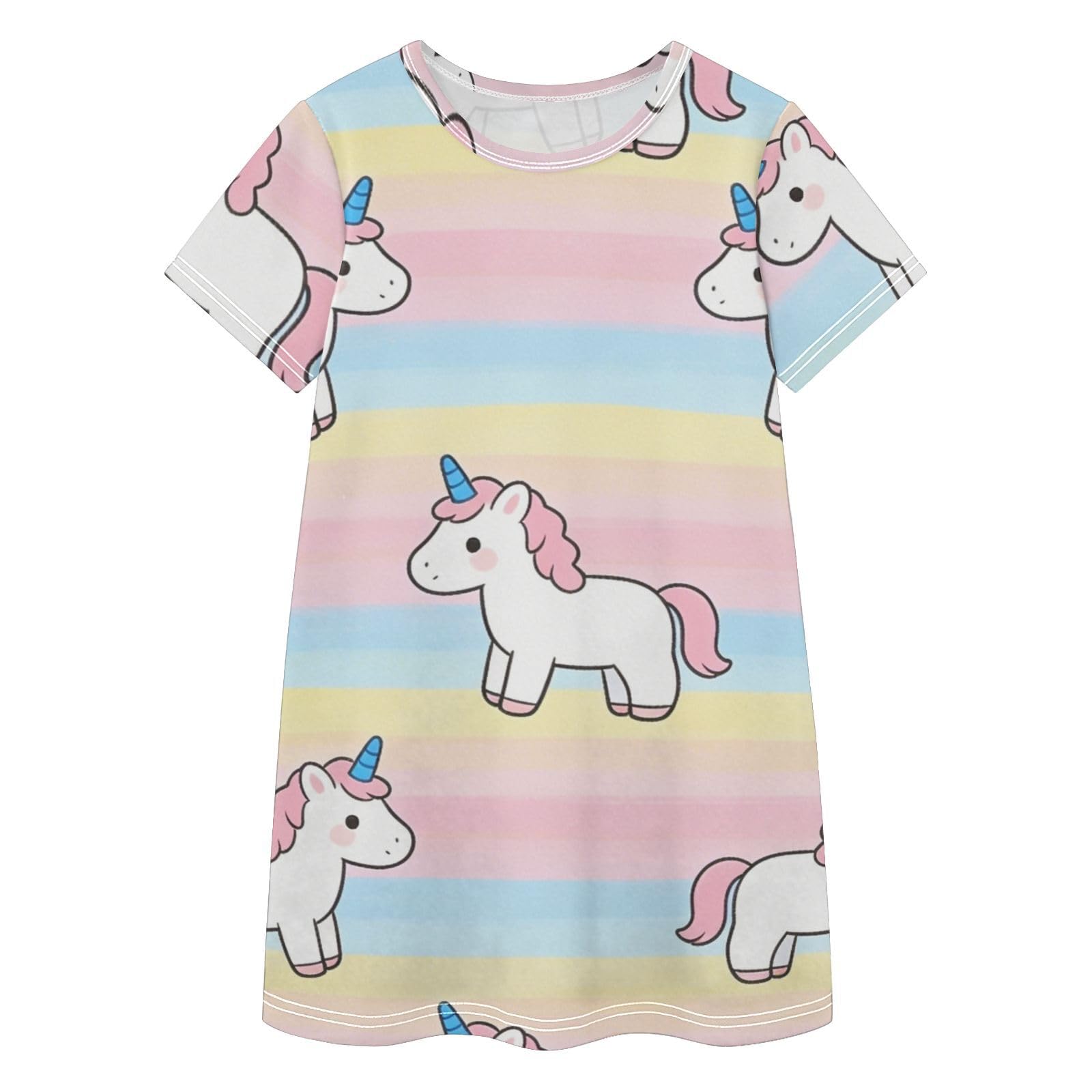 Vestidos de unicornios para niñas de manga corta casuales de 2 a 8 años 8