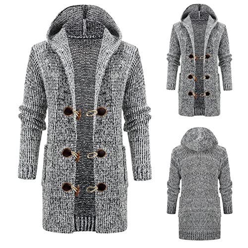 Mens Zip up Hoodie Mohair Horn Button long coat Casual Heavyweight Knit Cape Style Hooded Sweatshirts fleece jackets2