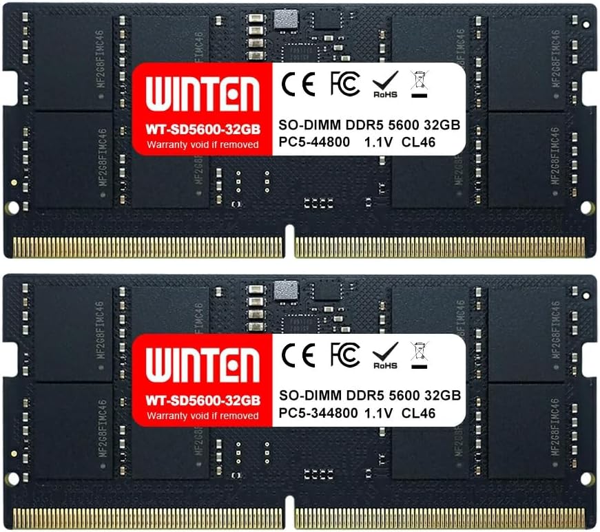 WINTEN DDR5-5600 64GB (2 x 32GB) 262-Pin CL46 1.1V SODIMM SDRAM Internal Memory/Expansion Module for Laptop PCs WT-SD5600-D64GB