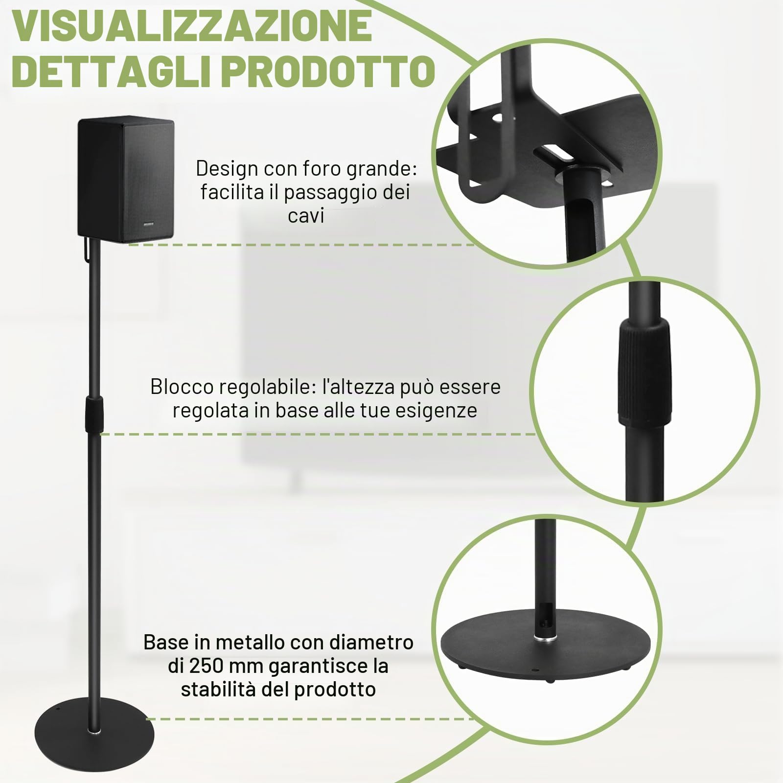 Supporto per Altoparlante Regolabile per 73-140 cm Supporti da Pavimento (set di 2) da Poweka