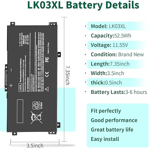 Miniatura 2 de DMKAOLLK LK03XL L09281-855 Batería para HP Envy X360 Convertible 49.2ft-cn0xxx 15-cn0xxx 49.2ft-cp0xxx 15-cr0xxx 15-bp0xx 15-bq2xx 17-ae1xx