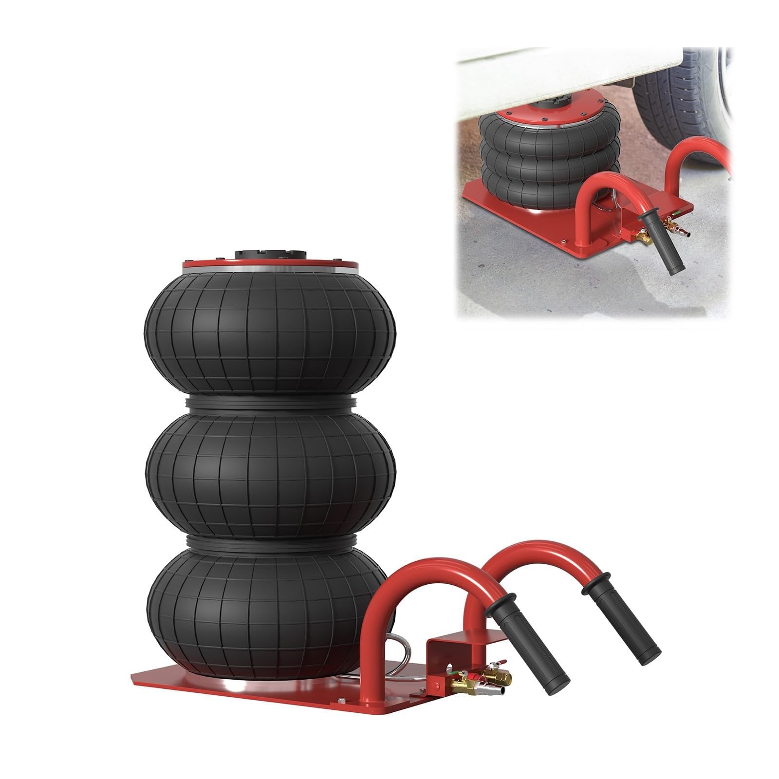 UISEBRT 3T - Cric pneumatico, 150 – 400 mm, 6600 libbre – Triplo sacchetto sollevatore d'aria con cric idraulico e manico curvo per SUV, camion, auto