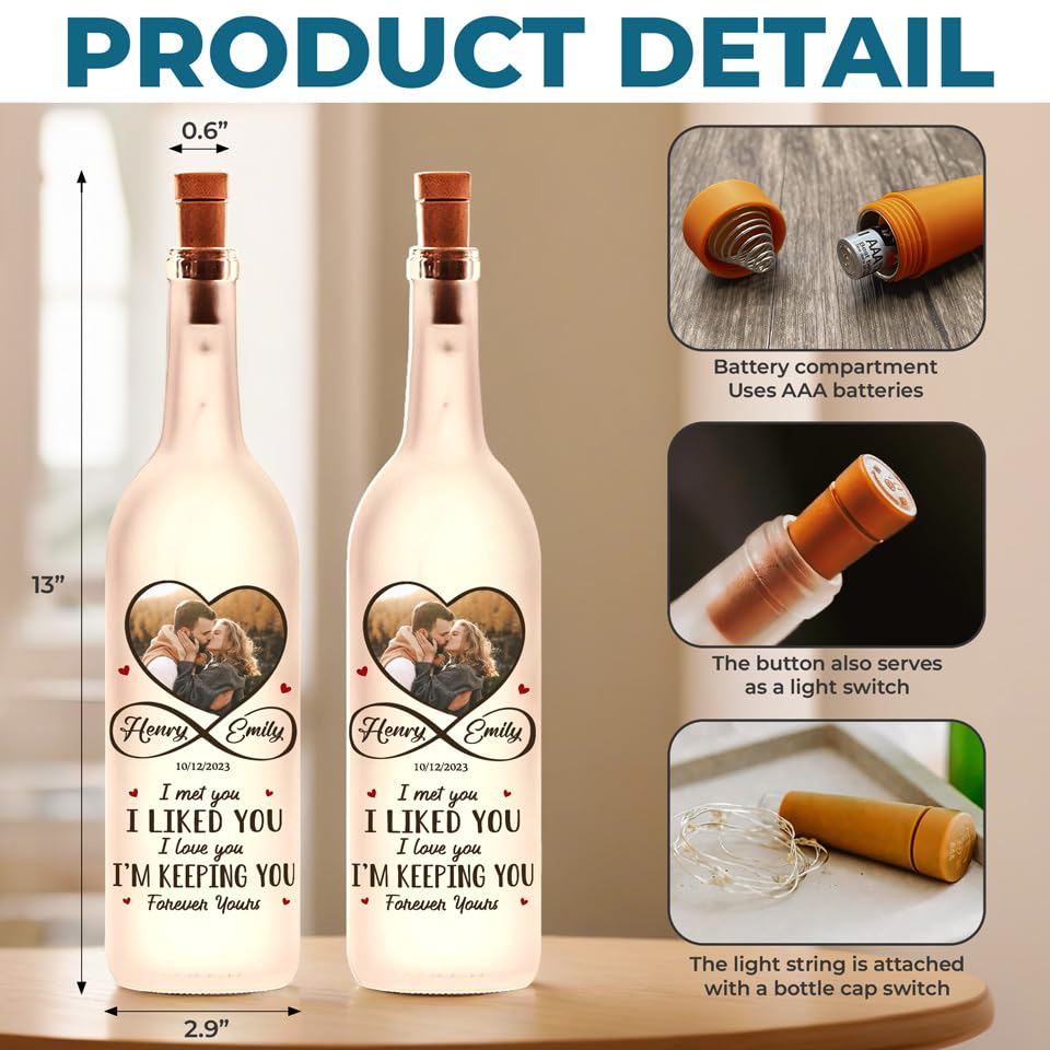 Image of Pawfect House Custom Photo Bottle Lamp, Personalized Anniversary Wedding Gifts for Husband and Wife, Him and Her, Every Moment Spent with You is A Treasure, Couple Gift Ideas, Welcome Home Decor