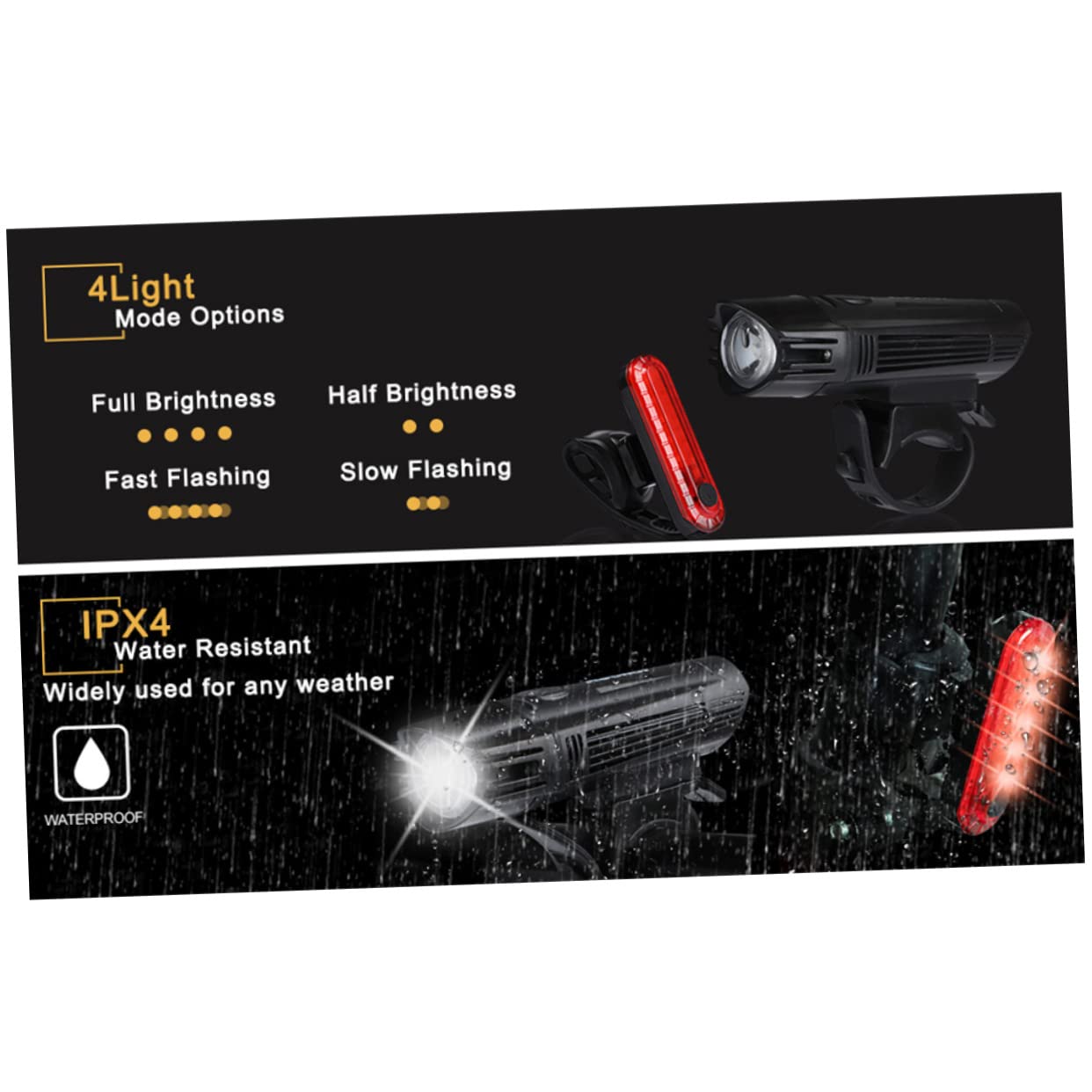 HANABASS Bicycle Lights Front and Rear Rechargeable Bike Lamp Bike Tail Light Easy Mounting 4 Lighting Modes