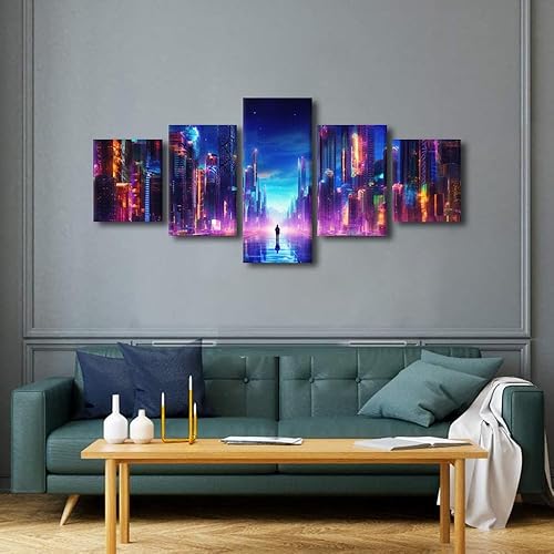 Miniatura 4 de Lienzo Cyberpunk de 5 paneles para decoración de pared para hombres, dormitorio, oficina, decoración de pared de nativos americanos, arte de pared