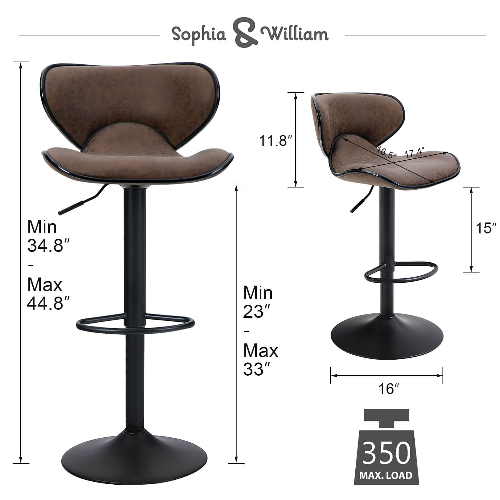 Buy Sophia & William Counter Height Bar Stools Set of 2 Swivel Bar