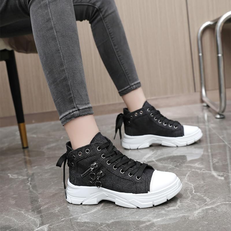 Women's High Top Canvas Sneakers - All-Season Platform Casual Shoes, Comfortable Board with Cushioned Sole, Lightweight Lace-Up Fashion3
